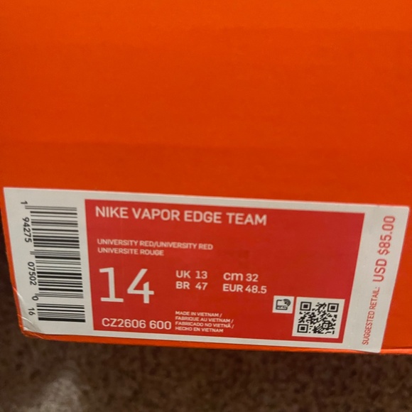 Nike Vapor Edge Team Football Cleats University Red Men’s Size 14 US New in Box main image 5